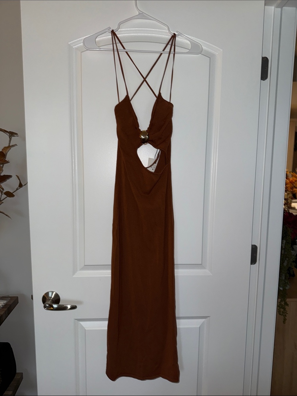 Zara Strappy Brown Cutout Maxi Dress
